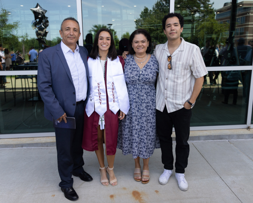 Alejandro, Lydia (2024), Elizabeth, and Alex (2021,2023) Oviedo pose for a family photograph after Lydia’s recent graduation from A&M-Texarkana. Lydia and Alex were both stand out members of the Eagle tennis team during their time at the university.